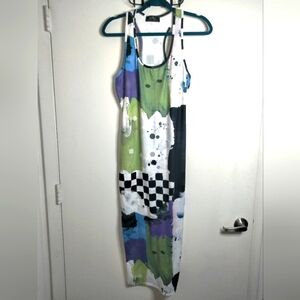 Nylon Apparel (Size L) Multicolored Patchwork Racerback Tank Midi/Maxi Dress